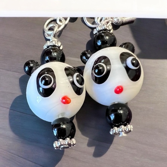 Glass Panda Bear Earrings Panda earrings Panda bear earrings. Adorable - Picture 4 of 17